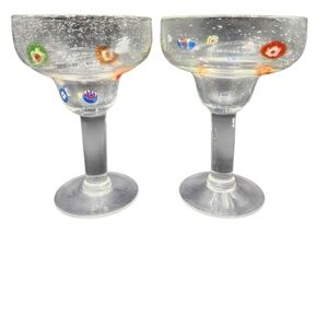 Zazz Millefiori‎ Margarita Glasses Crate & Barrel Hand-blown Bubble Lot of 2 EUC